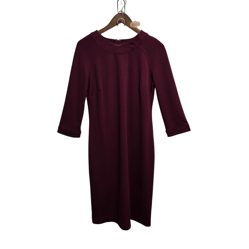 Chadwicks of Boston Burgundy Sheath Dress 8T Tall 3/4 Sleeve Ponte Knit‎ Office